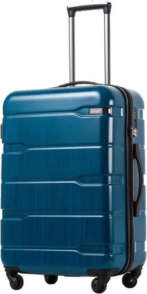 Coolife Luggage Expandable(only 28") Suitcase PC ABS Spinner Built-In TSA lock 20in 24in 28in Carry on (Caribbean Blue., M(24in).)