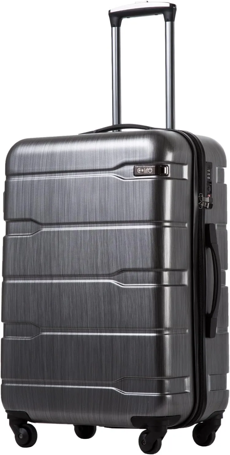 Coolife Luggage Expandable(only 28") Suitcase PC ABS Spinner Built-In TSA lock 20in 24in 28in Carry on (Charcoal., L(28in).)