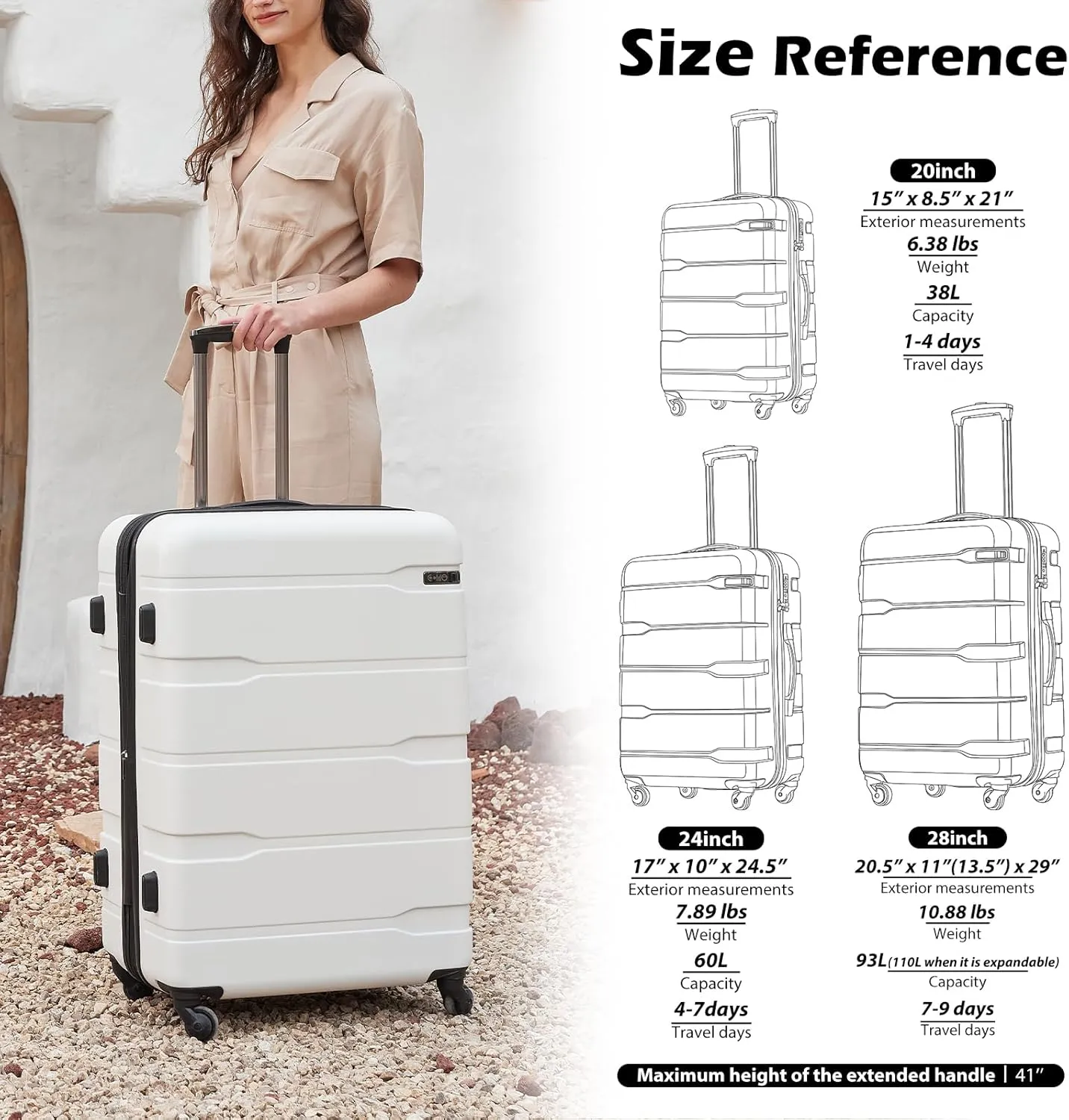 Coolife Luggage Expandable(only 28") Suitcase PC ABS Spinner Built-In TSA lock 20in 24in 28in Carry on (Radiant Pink., L(28in).)