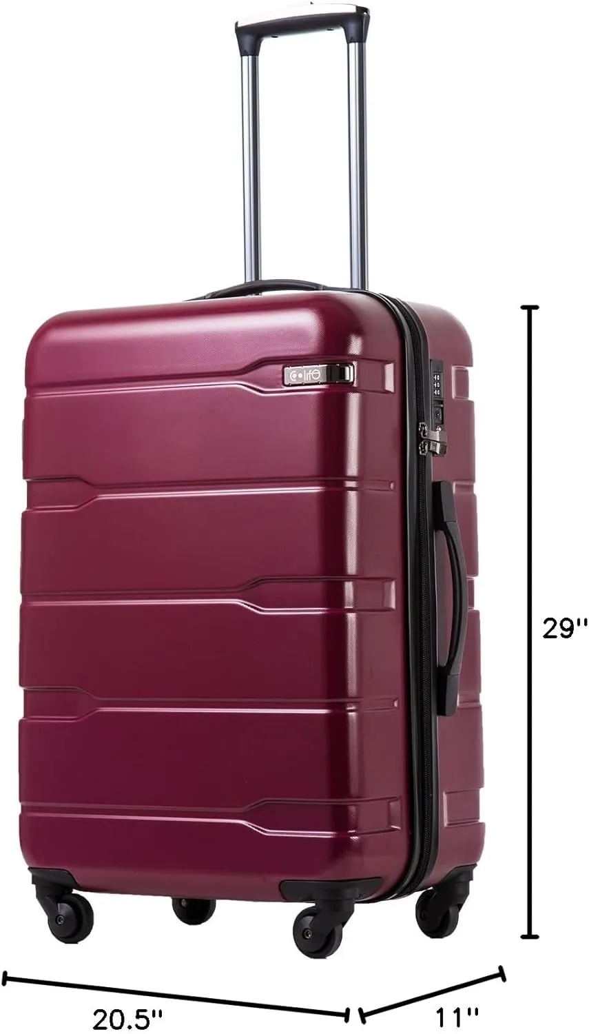 Coolife Luggage Expandable(only 28") Suitcase PC ABS Spinner Built-In TSA lock 20in 24in 28in Carry on (Radiant Pink., L(28in).)