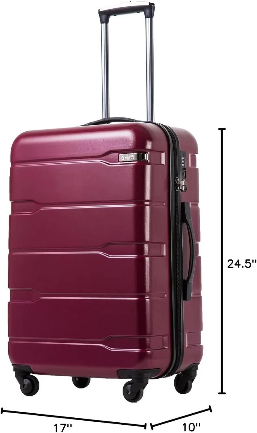 Coolife Luggage Expandable(only 28") Suitcase PC ABS Spinner Built-In TSA lock 20in 24in 28in Carry on (Radiant Pink., M(24in).)