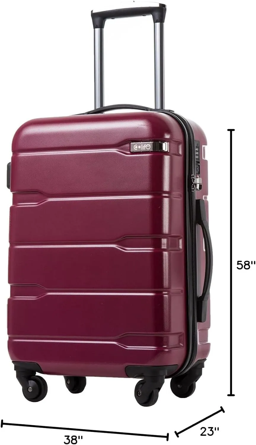 Coolife Luggage Expandable(only 28") Suitcase PC ABS Spinner Built-In TSA lock 20in 24in 28in Carry on (Radiant Pink., S(20in_carry on))