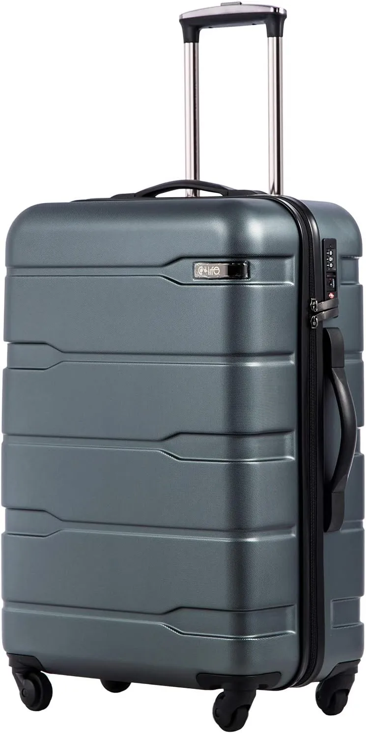 Coolife Luggage Expandable(only 28") Suitcase PC ABS Spinner Built-In TSA lock 20in 24in 28in Carry on (Teal., S(20in_carry on))