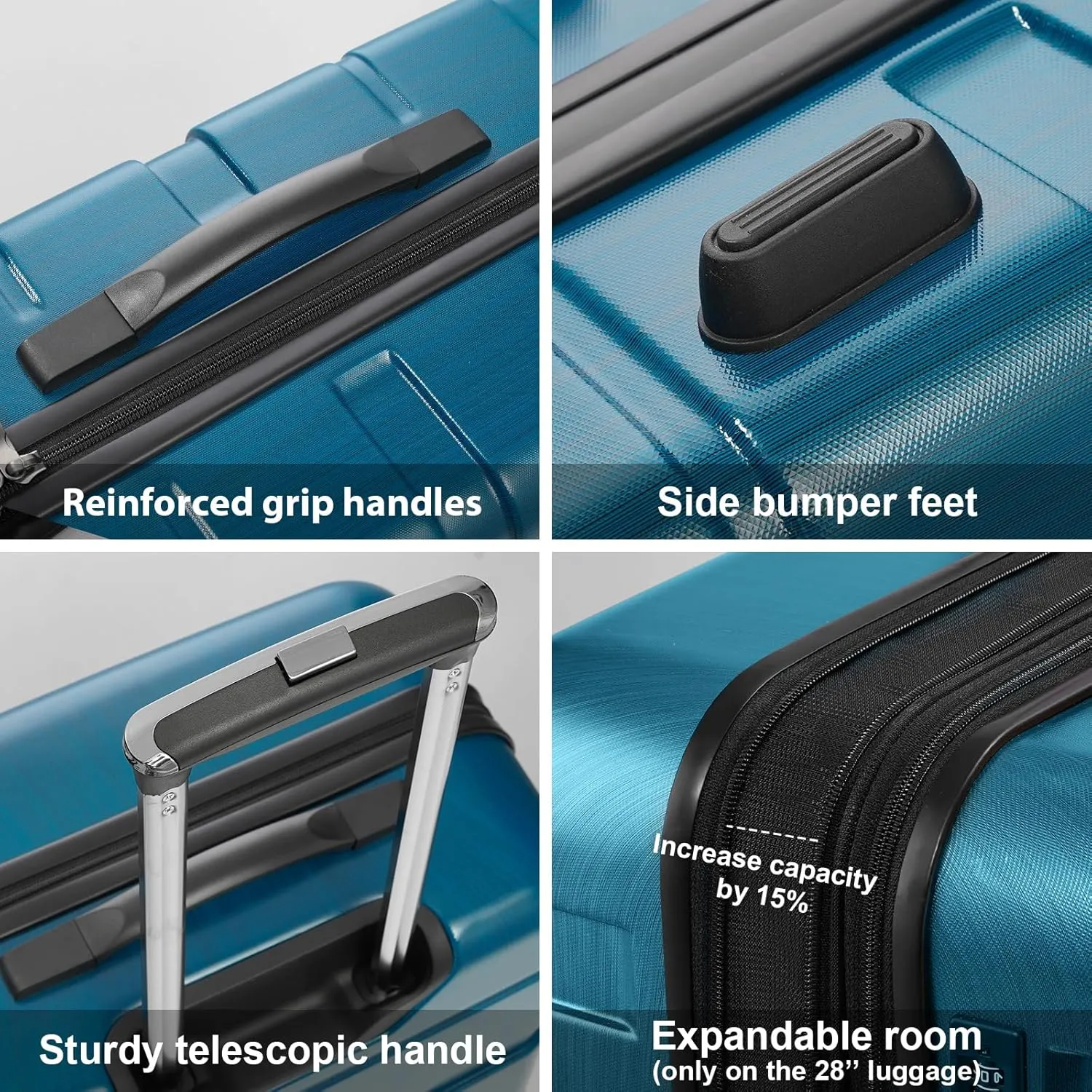 Coolife Luggage Expandable(only 28") Suitcase PC ABS Spinner Built-In TSA lock 20in 24in 28in Carry on (Teal., S(20in_carry on))