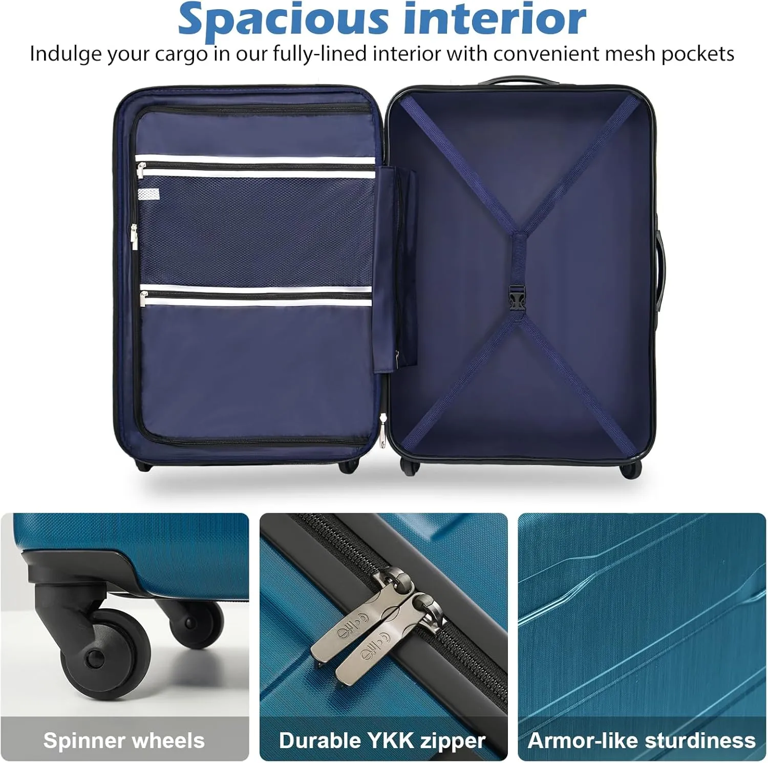Coolife Luggage Expandable(only 28") Suitcase PC ABS Spinner Built-In TSA lock 20in 24in 28in Carry on (Teal., S(20in_carry on))