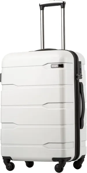 Coolife Luggage Expandable(only 28") Suitcase PC ABS Spinner Built-In TSA lock 20in 24in 28in Carry on (white, S(20in_carry on))