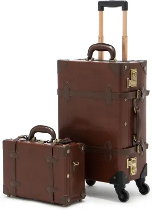 COTRUNKAGE 2 Piece Vintage Luggage Sets, Retro Carry On Suitcases for Women with Wheels, Cabin Size TSA Lock, Caramel Brown