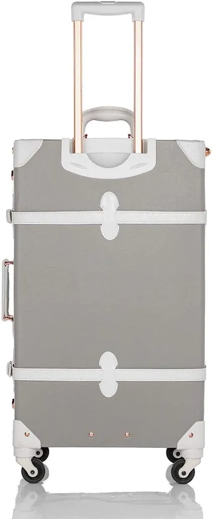 COTRUNKAGE Pu Spinner Suitcase Grey Vintage Trunk Luggage Set with TSA Locks (Light Grey, 26")