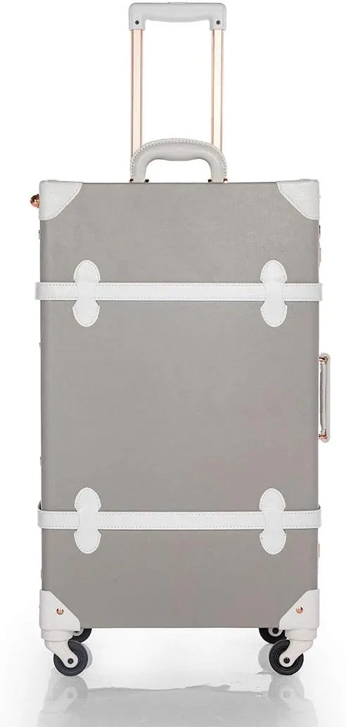 COTRUNKAGE Pu Spinner Suitcase Grey Vintage Trunk Luggage Set with TSA Locks (Light Grey, 26")