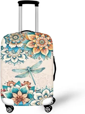 Cozeyat Boho Dragonfly Travel Luggage Cover - Fits 22-24 Inch Suitcases - Elastic, Washable, Stretchy, Anti-Scratch Sleeve with Zipper