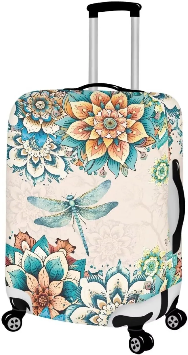 Cozeyat Boho Dragonfly Travel Luggage Cover - Fits 22-24 Inch Suitcases - Elastic, Washable, Stretchy, Anti-Scratch Sleeve with Zipper