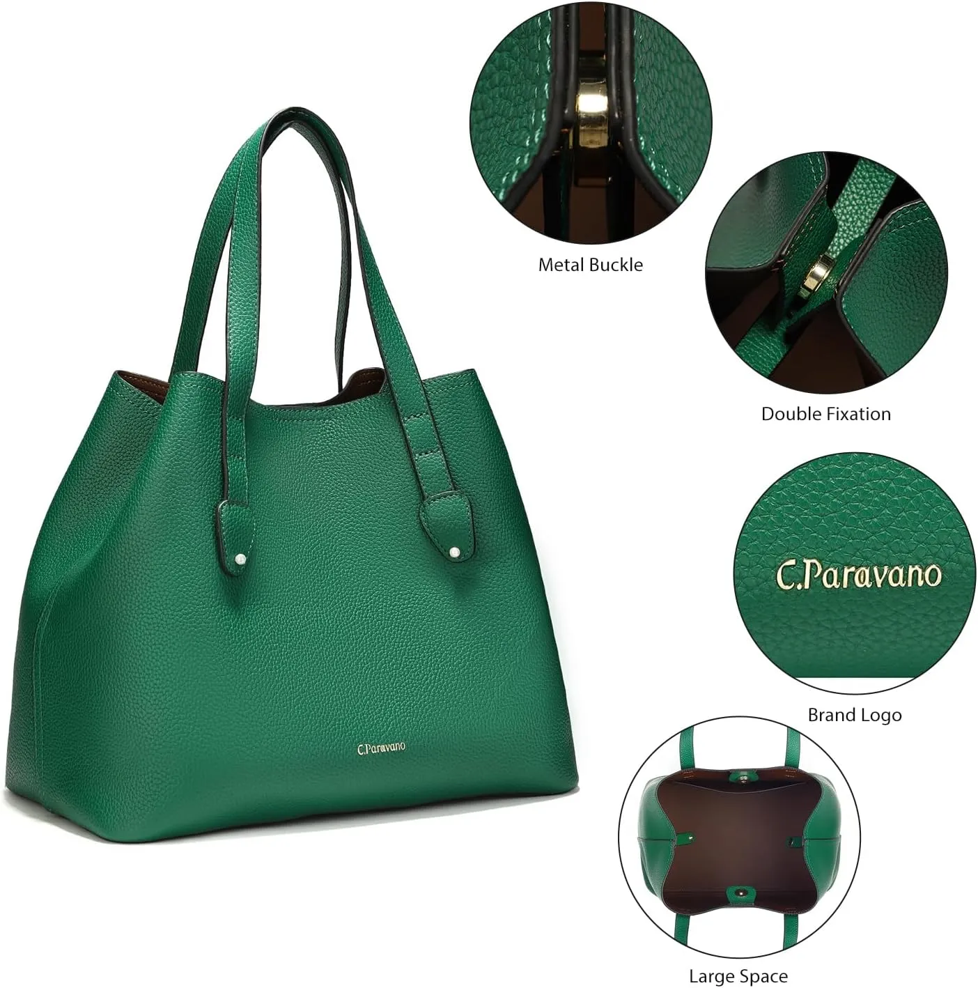 C.Paravano Large Capacity Tote Handbag | Full Grain Leather Tote Bag | Hobo Bag | Women's Top Handle Tote | Travel Work Tote