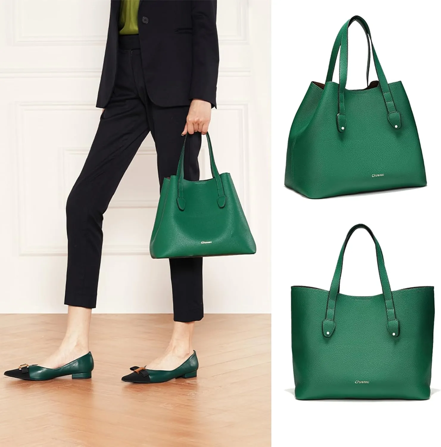 C.Paravano Large Capacity Tote Handbag | Full Grain Leather Tote Bag | Hobo Bag | Women's Top Handle Tote | Travel Work Tote