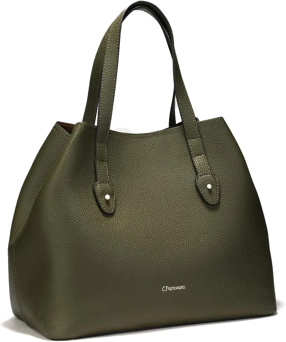 C.Paravano Large Capacity Tote Handbag | Full Grain Leather Tote Bag | Hobo Bag | Women's Top Handle Tote | Travel Work Tote