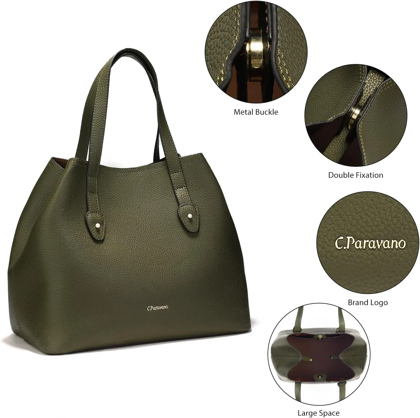 C.Paravano Large Capacity Tote Handbag | Full Grain Leather Tote Bag | Hobo Bag | Women's Top Handle Tote | Travel Work Tote