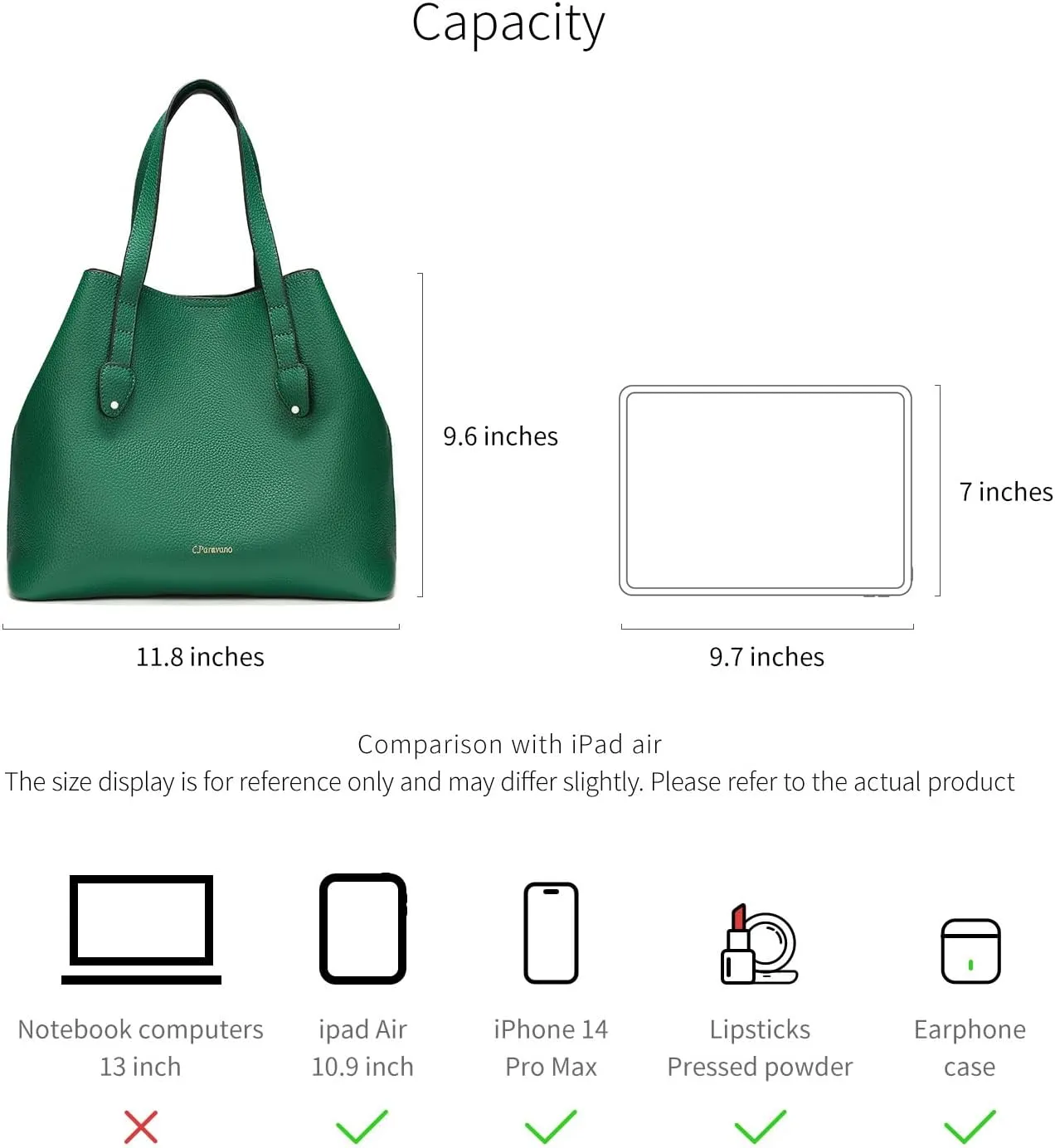 C.Paravano Large Capacity Tote Handbag | Full Grain Leather Tote Bag | Hobo Bag | Women's Top Handle Tote | Travel Work Tote