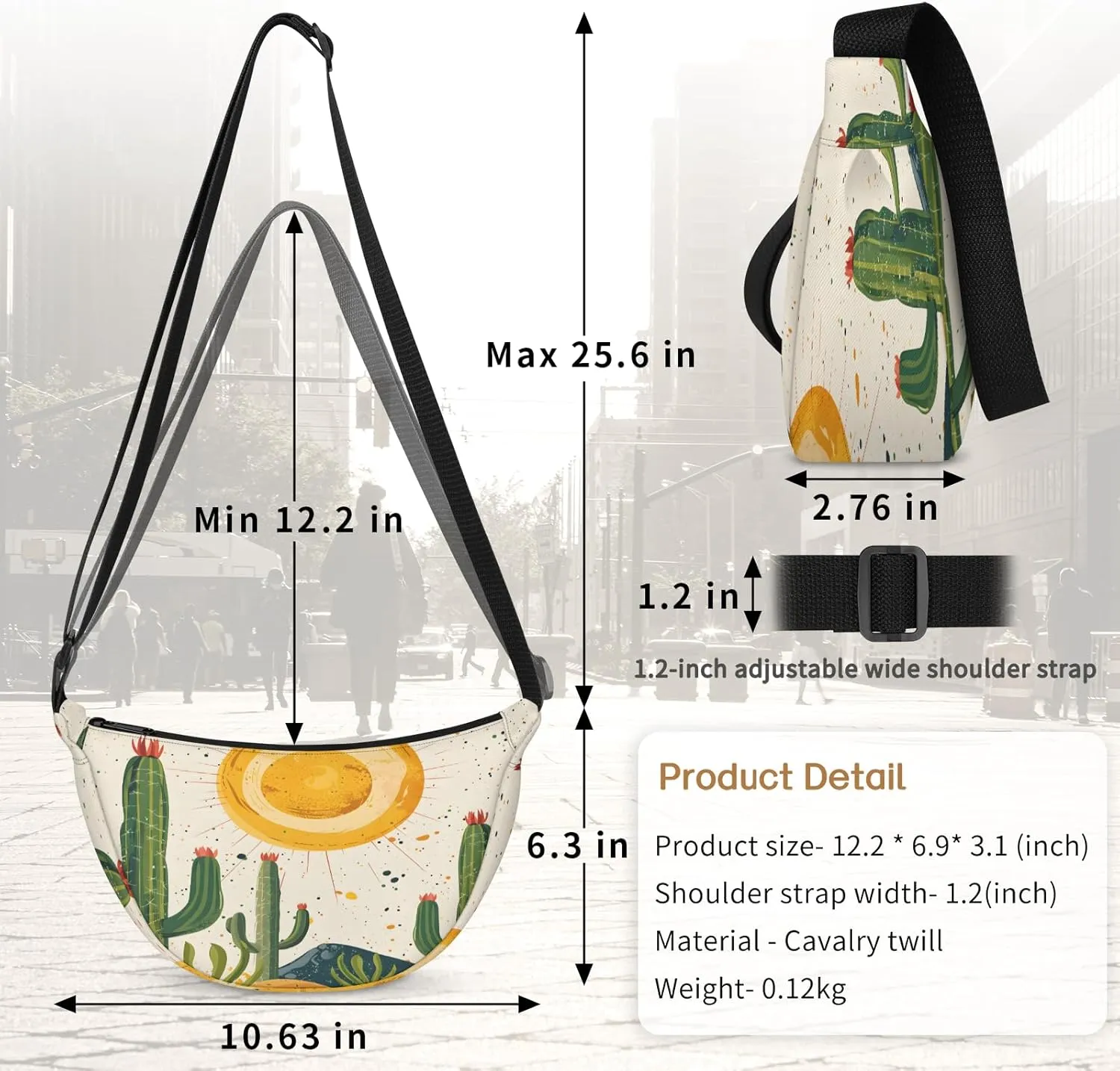 Crescent Bag for Women Men, Lightweight Medium Folding Crescent Moon Bag, Single Shoulder Bags with 2 Small Pockets