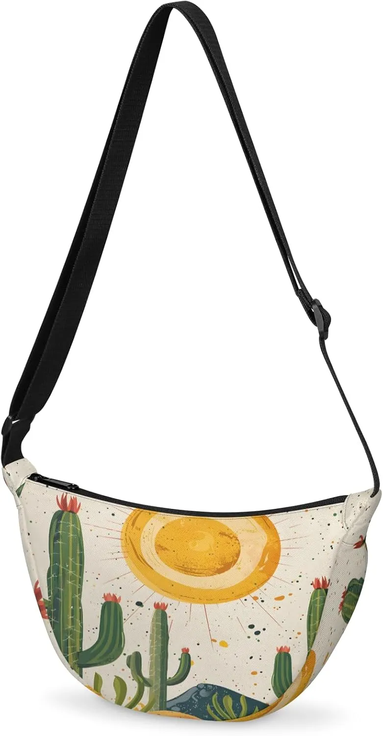 Crescent Bag for Women Men, Lightweight Medium Folding Crescent Moon Bag, Single Shoulder Bags with 2 Small Pockets