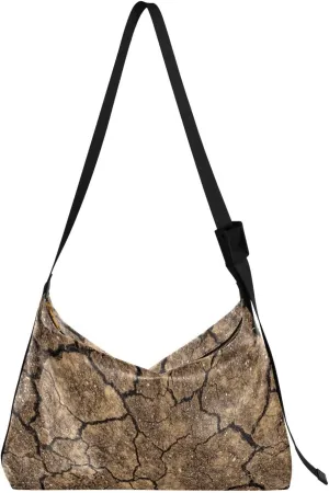 Crossbody Bag for Women Men Trendy Dry Cracked Soil Ground Leather Casual Hobo Shoulder Bags Purses with Adjustable Strap Sun-dried Soil Fashion Large Sling Handbag