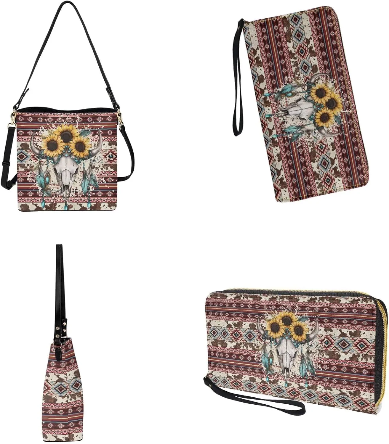 Crossbody Bag with Wallet Set, Leather Bucket Tote Bag with Leather Wristlet Wallet for Women Lady