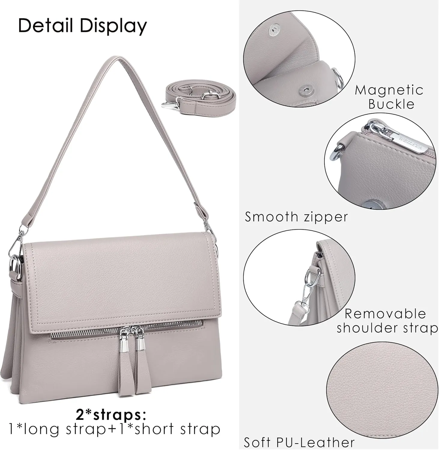 Crossbody Bags for Women Handbags, PU leather satchel Shoulder Bag Tote Bag Clutch Purse for Work Travel (Black-2)
