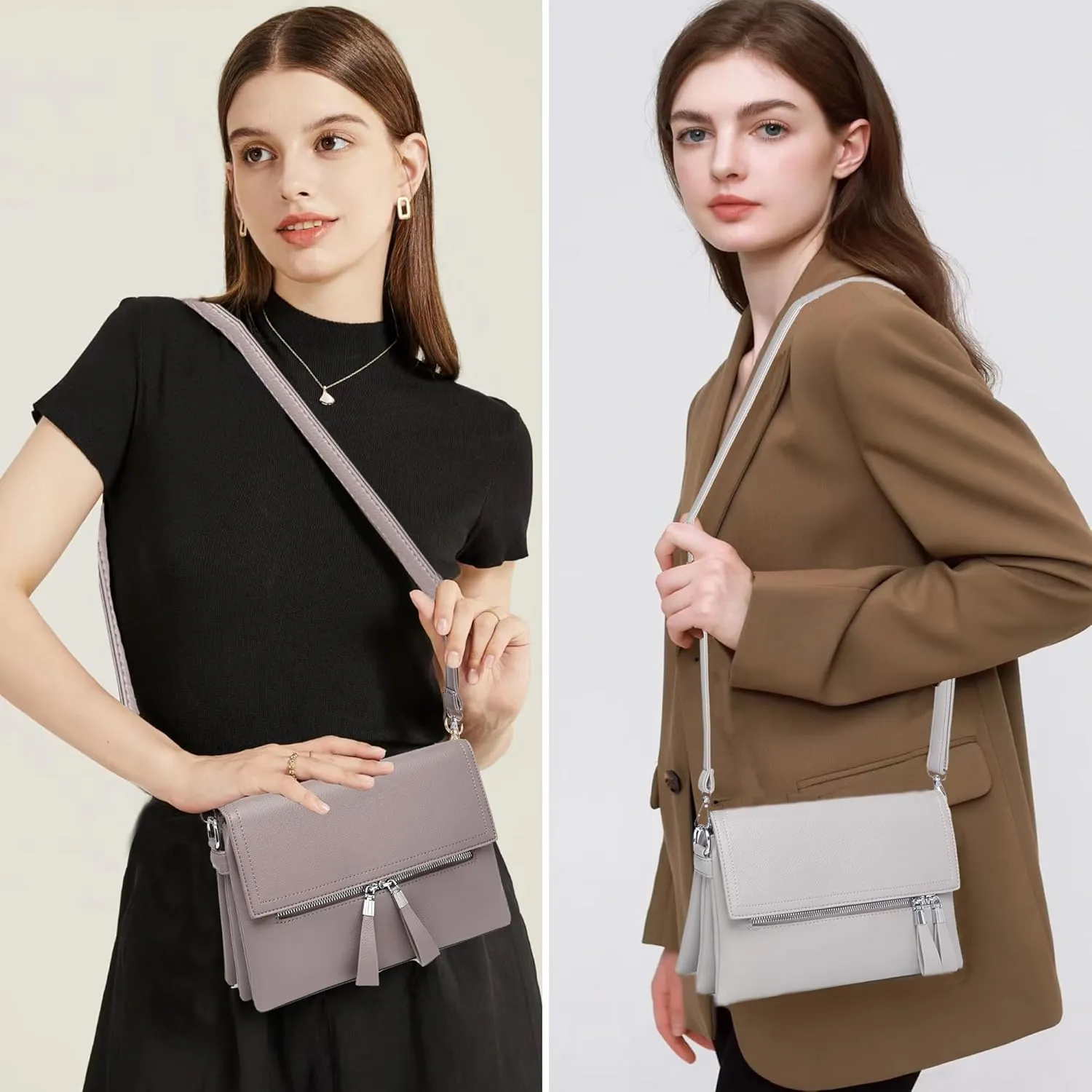 Crossbody Bags for Women Handbags, PU leather satchel Shoulder Bag Tote Bag Clutch Purse for Work Travel (Black-2)