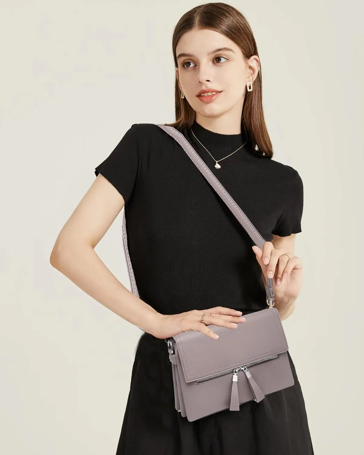 Crossbody Bags for Women Handbags, PU leather satchel Shoulder Bag Tote Bag Clutch Purse for Work Travel (Black-2)