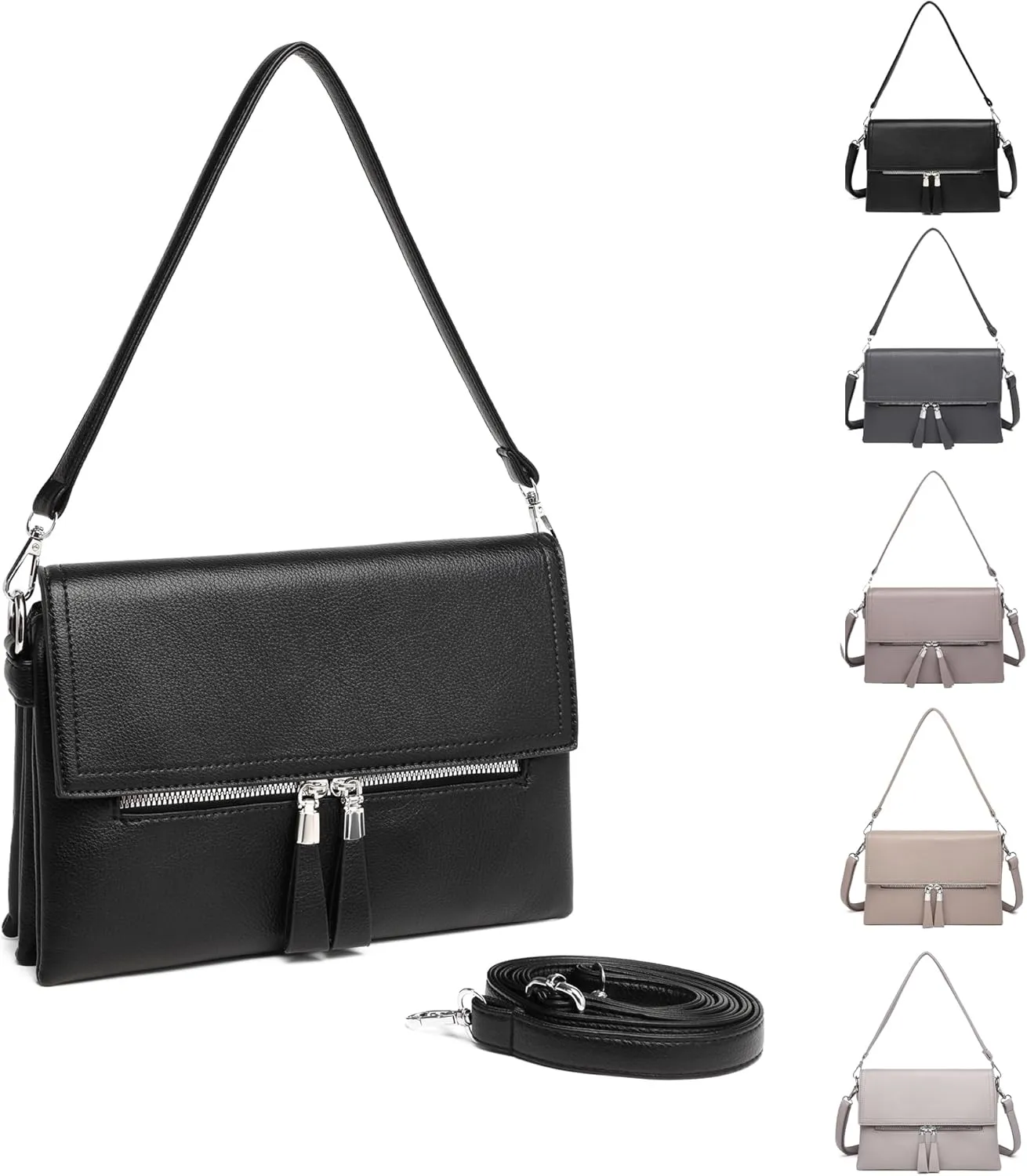 Crossbody Bags for Women Handbags, PU leather satchel Shoulder Bag Tote Bag Clutch Purse for Work Travel (Black-2)