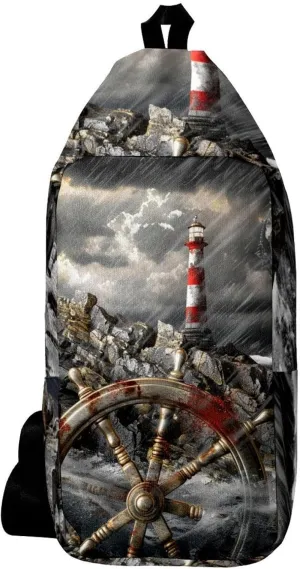 Crossbody Bags for Women,Crossbody Bag Men,Small Sling Bag,Rudder and Lighthouse,Crossbody Purse