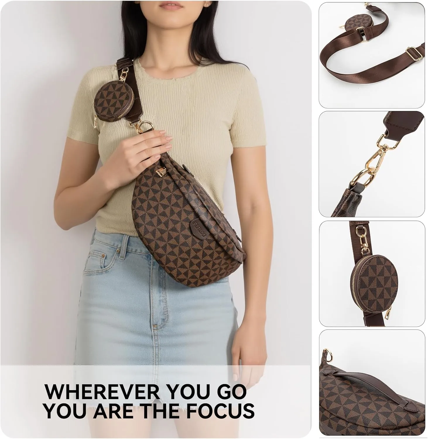 Crossbody Sling Bag Purse for Women,Sling Bag for Women Small Belt Chest Bum Bag Checkered Crossbody bag for Daily Shopping Travel
