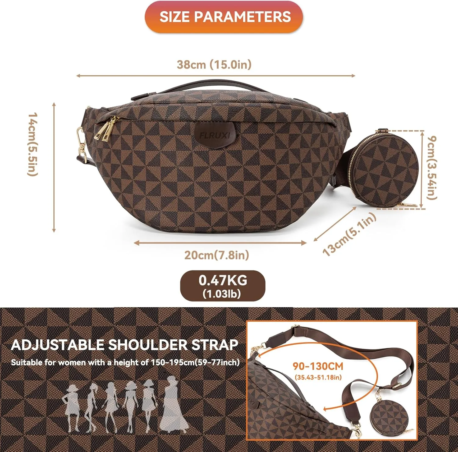 Crossbody Sling Bag Purse for Women,Sling Bag for Women Small Belt Chest Bum Bag Checkered Crossbody bag for Daily Shopping Travel