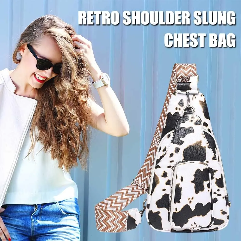Crossbody Sling Bags for Women PU Leather Crossbody Bag Small Fanny Pack Fashion Chest Bag Phone Purse for Everywhere, Dairy Cow