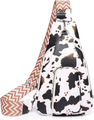 Crossbody Sling Bags for Women PU Leather Crossbody Bag Small Fanny Pack Fashion Chest Bag Phone Purse for Everywhere, Dairy Cow