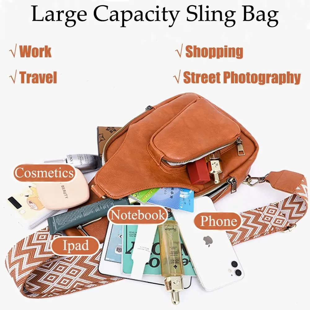 Crossbody Sling Bags for Women PU Leather Crossbody Bag Small Fanny Pack Fashion Chest Bag Phone Purse for Everywhere, Dairy Cow