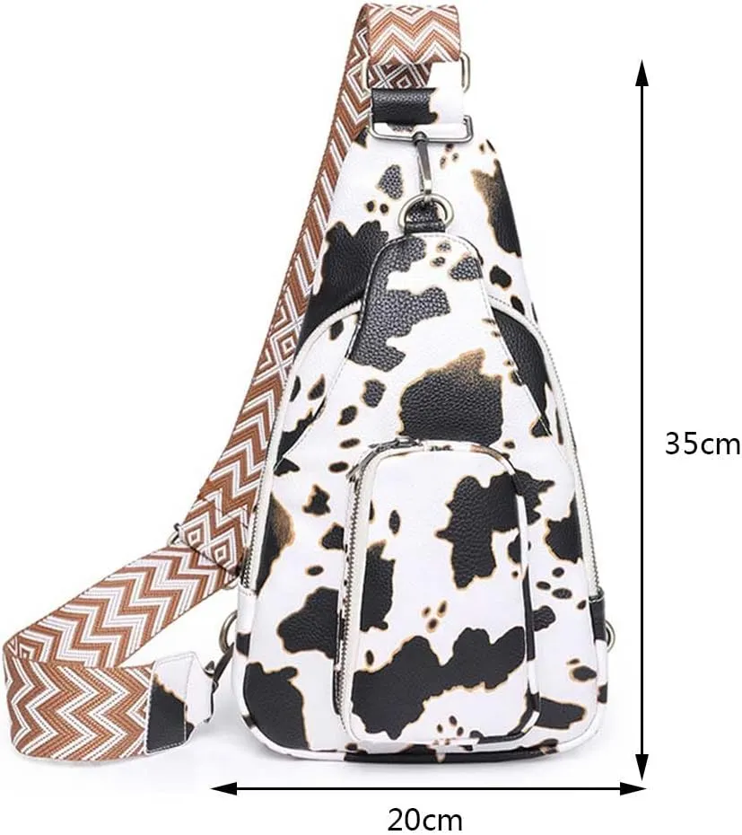 Crossbody Sling Bags for Women PU Leather Crossbody Bag Small Fanny Pack Fashion Chest Bag Phone Purse for Everywhere, Dairy Cow