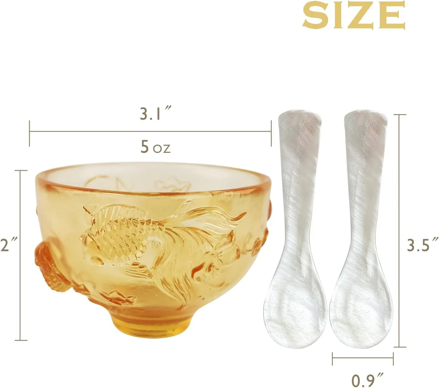 Crystal Caviar Serving Set with 2 Mother of Pearl Spoons Handcrafted Glass Caviar Dish with Fish Relief Design,Vibrant Colors Showcasing,5oz Capacity,Dishwasher Safe,Light Yellow