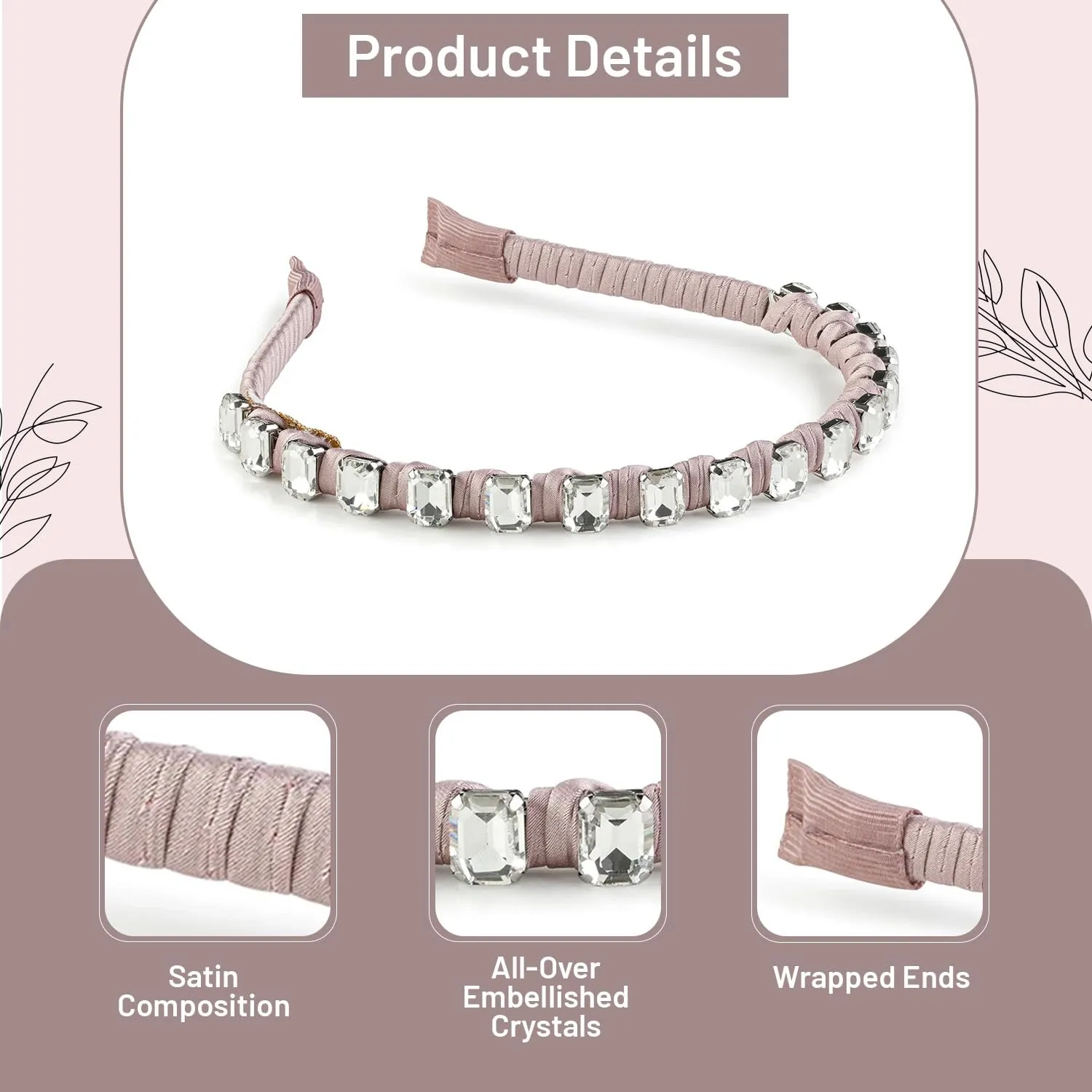 Crystal Satin Headband - Mauve| Elegant Satin with Sparkling Crystals and Wrapped Ends for Ultimate Style & Comfort