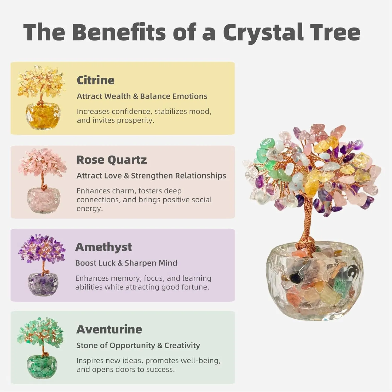 Crystal Tree of Life, 7 Chakra Tree, gem Stone Tree, Spiritual Trees, Money Tree, Healing Tree, Zen Tree, Energy Tree for Home Office Desk Decor, Crystal Gifts for Women (Rose Quartz)