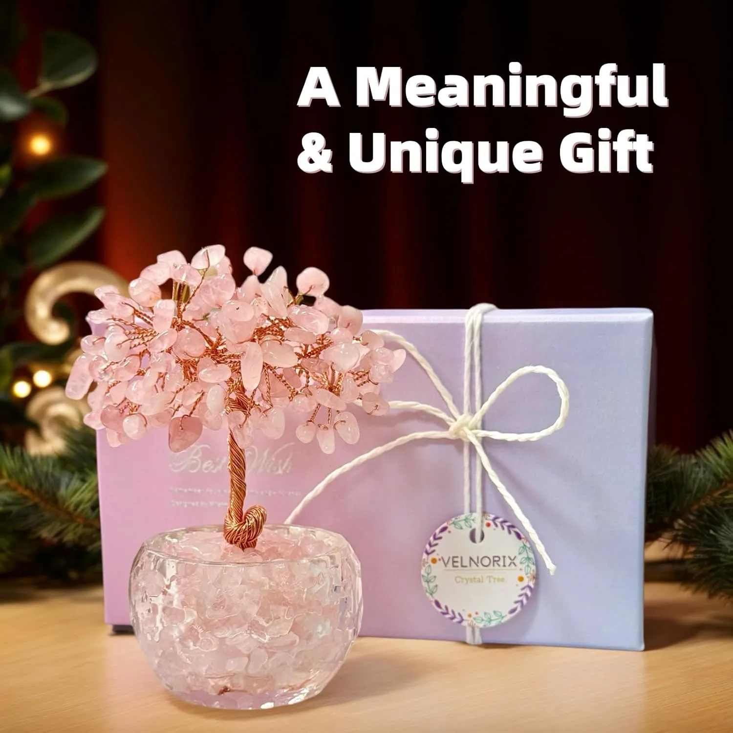 Crystal Tree of Life, 7 Chakra Tree, gem Stone Tree, Spiritual Trees, Money Tree, Healing Tree, Zen Tree, Energy Tree for Home Office Desk Decor, Crystal Gifts for Women (Rose Quartz)