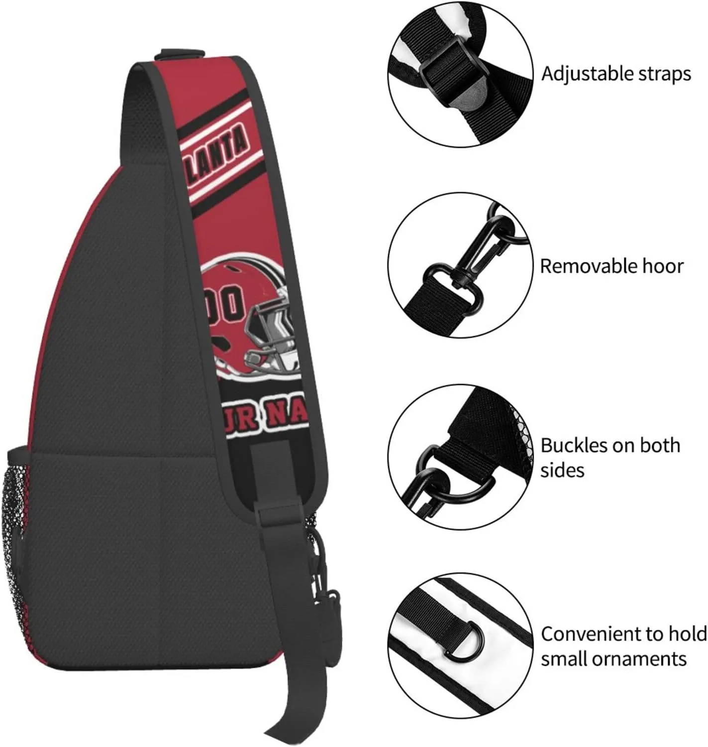 Custom Atlanta Sling Bag, Personalized Crossbody Bags For Men Women, Customize Name And Number Sling Shoulder Backpack For Travel Hiking Daypack Sports Outdoor