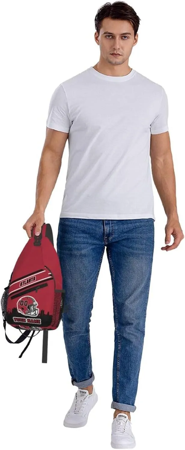 Custom Atlanta Sling Bag, Personalized Crossbody Bags For Men Women, Customize Name And Number Sling Shoulder Backpack For Travel Hiking Daypack Sports Outdoor