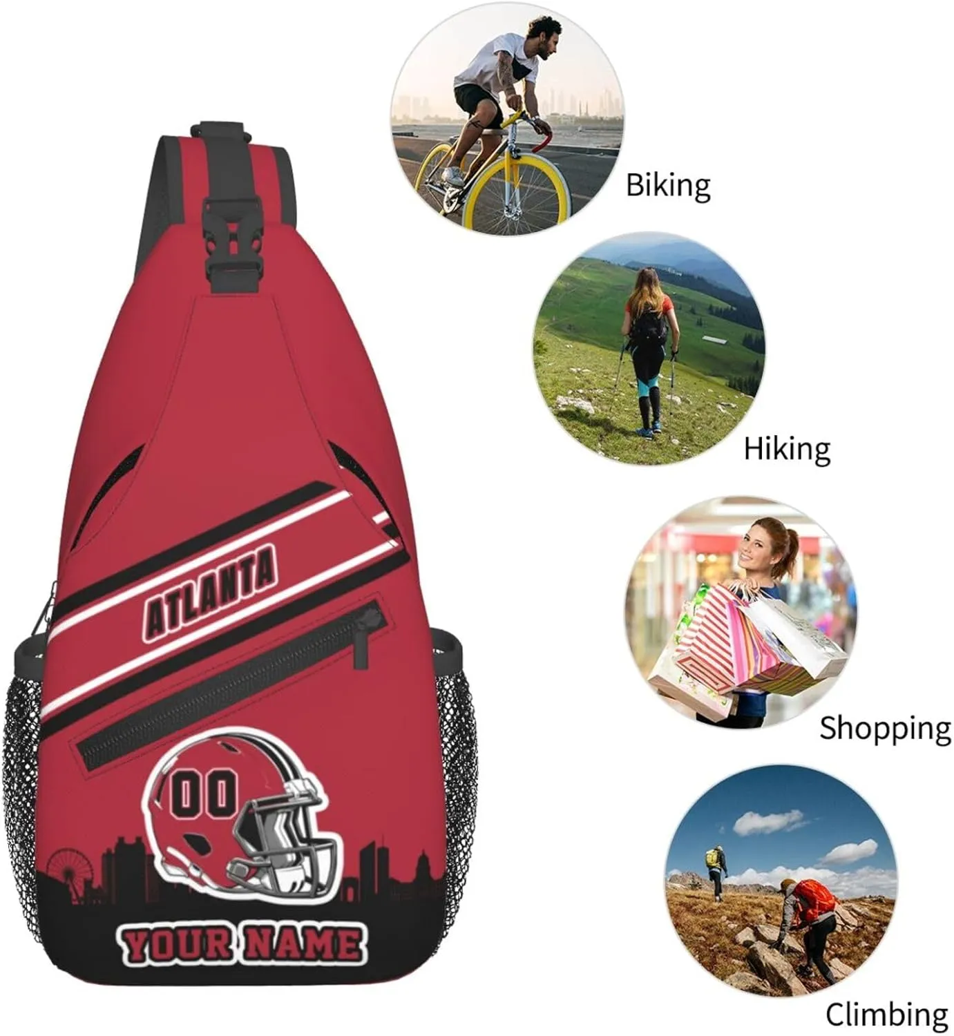 Custom Atlanta Sling Bag, Personalized Crossbody Bags For Men Women, Customize Name And Number Sling Shoulder Backpack For Travel Hiking Daypack Sports Outdoor