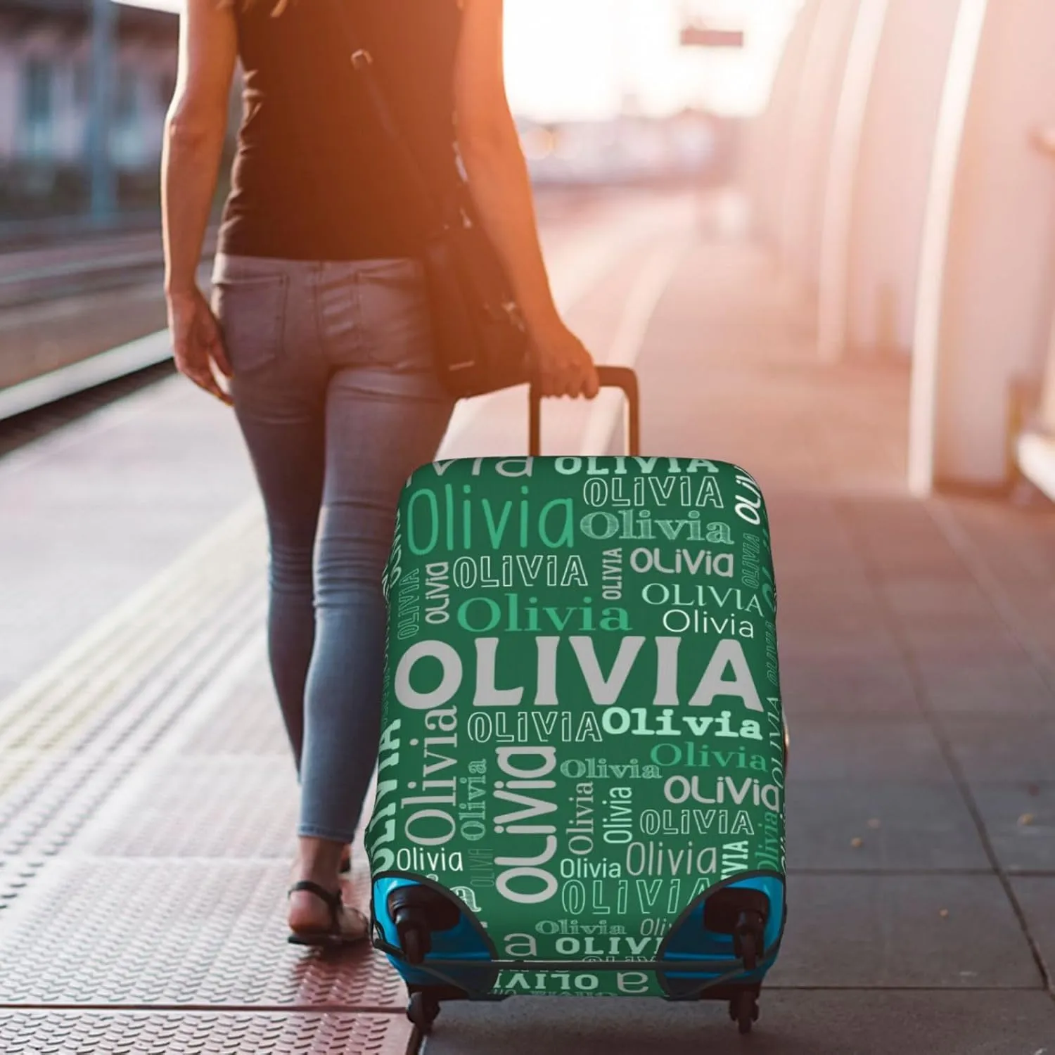 Custom Name Suitcase Cover - 4 Sizes, Personalized Elastic Baggage Covers for Travel Business, Customized Luggage Cover With Zipper - Gifts for Team Men Women Boys Girls