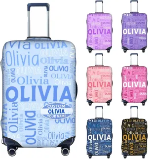 Custom Name Suitcase Cover 4 Sizes, Personalized Elastic Baggage Covers with Name for Travel Business, Customized Name Luggage Cover with Zipper Gifts for Team Men Women Boys Girls