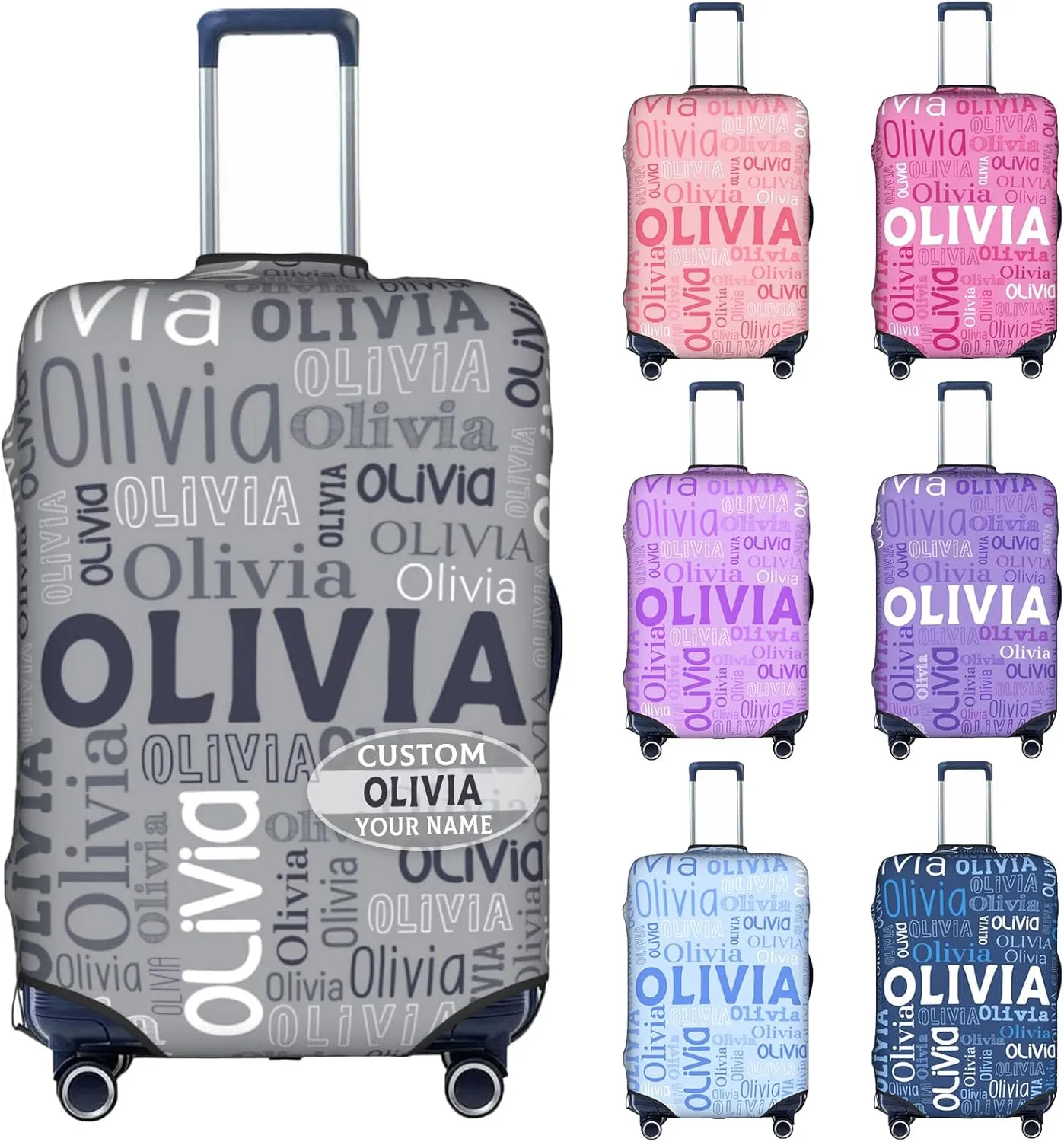 Custom Name Suitcase Cover 4 Sizes, Personalized Elastic Baggage Covers with Name for Travel Business, Customized Name Luggage Cover with Zipper Gifts for Team Men Women Boys Girls