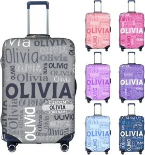 Custom Name Suitcase Cover 4 Sizes, Personalized Elastic Baggage Covers with Name for Travel Business, Customized Name Luggage Cover with Zipper Gifts for Team Men Women Boys Girls