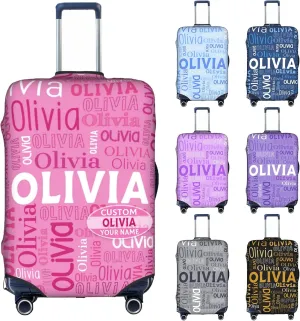 Custom Name Suitcase Cover 4 Sizes, Personalized Elastic Luggage Cover with Name for Business Travel, Customized Name Baggage Covers with Zipper Gifts for Team Men Women Boys Girls