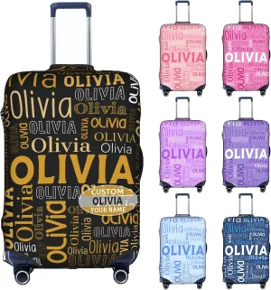 Custom Name Suitcase Covers - 4 Sizes, Personalized Elastic Baggage with Name for Travel Business, Customized Luggage with Zipper Gifts for Team Men Women Boys Girls