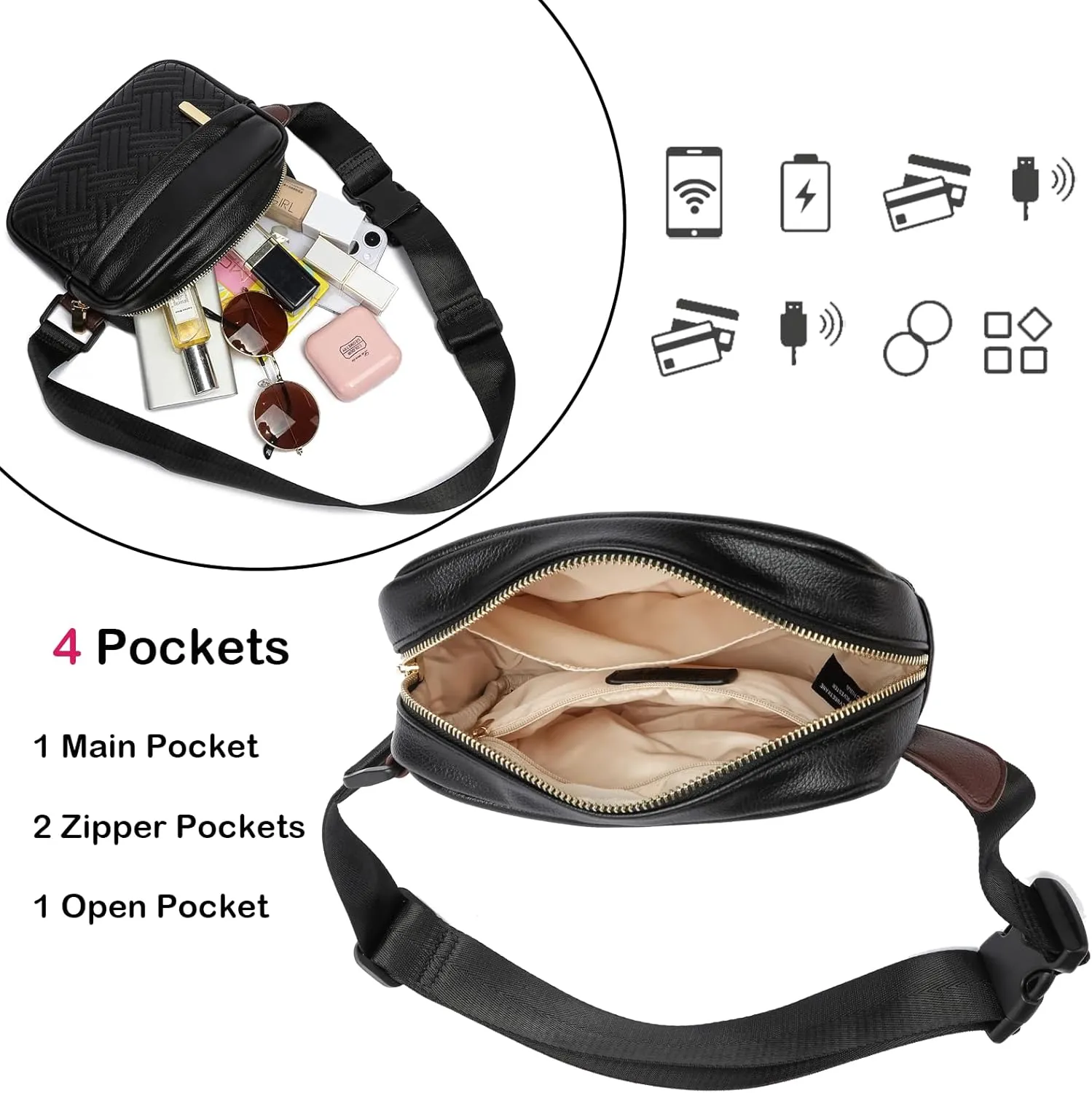 Cute Fanny Packs for Women，Waist Belt Bag Purse for Women. Vegan Leather Women's Fanny Pack