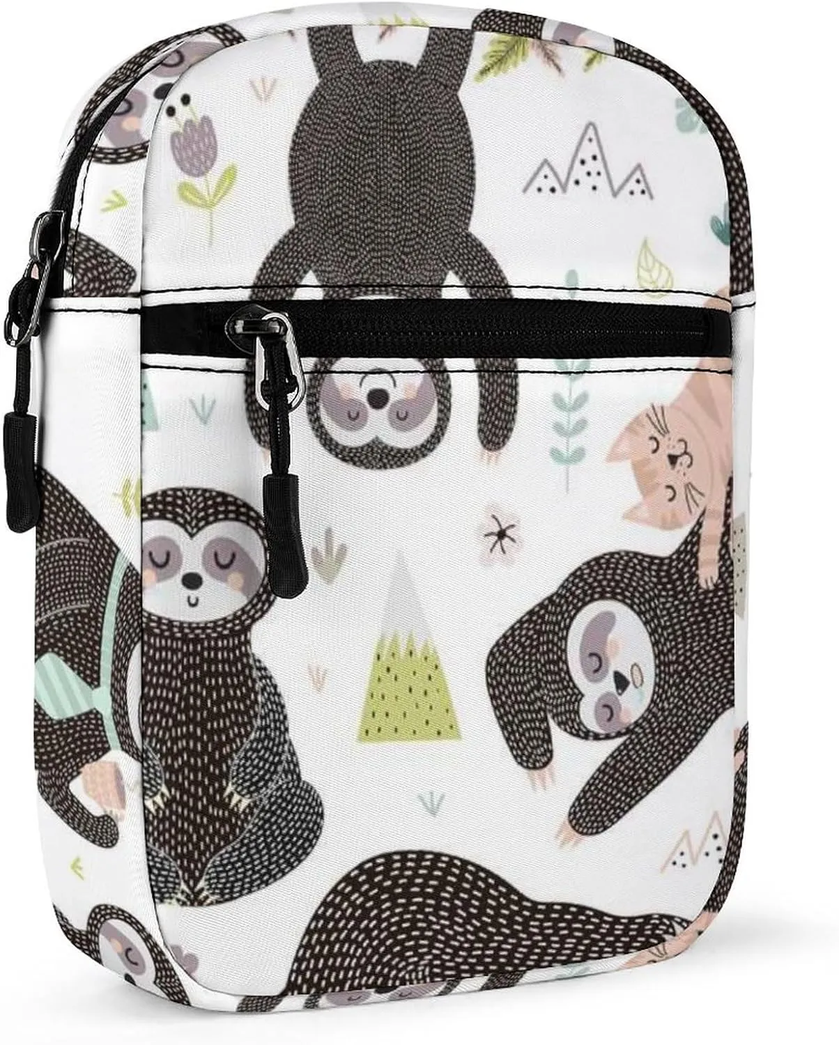 Cute Funny Sleeping Sloths Collection with Tree Branches on White Adjustable Fanny Waist Pack Pouch, Waterproof Crossbody Runners Bag Wallet for Gym Hiking Fitness Women Men 6.1 x 2.2 x 7.9 inch